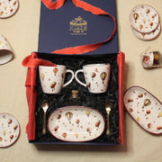 Whimsical Stoneware Gift Set of 6Pcs | Oval Platter, Mugs & Brass Spoons | Ideal for Corporate Gifting, Wedding Presents & Personal gifts