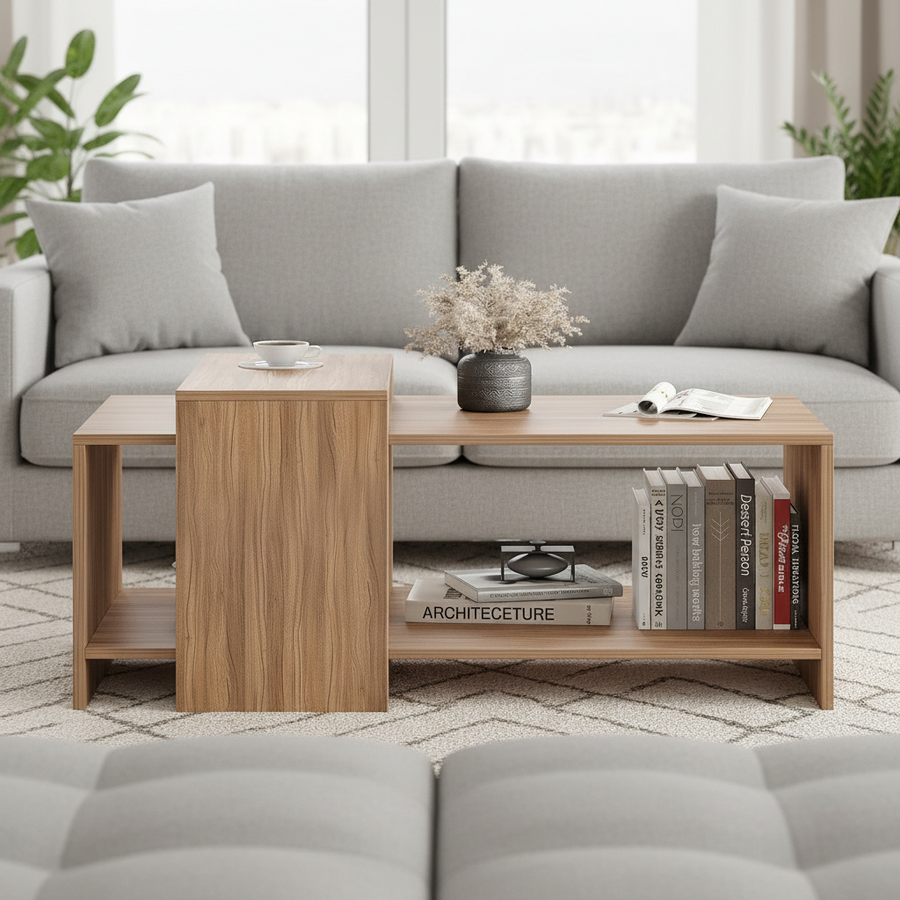 Coffee Table for Living Room with Storage Shelf - Blueten