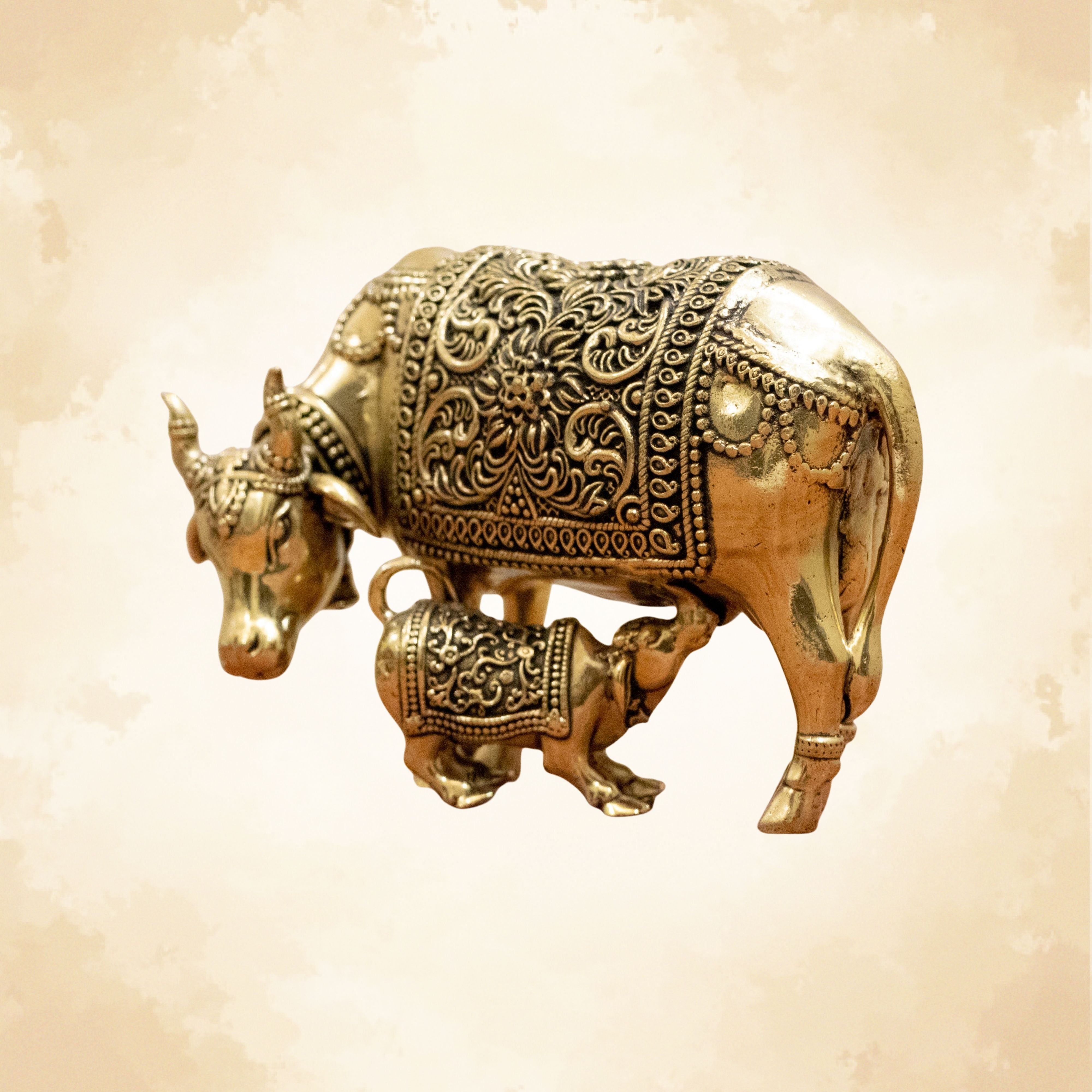 Divine Cow and Calf Brass Idol – Decor for Home Temple