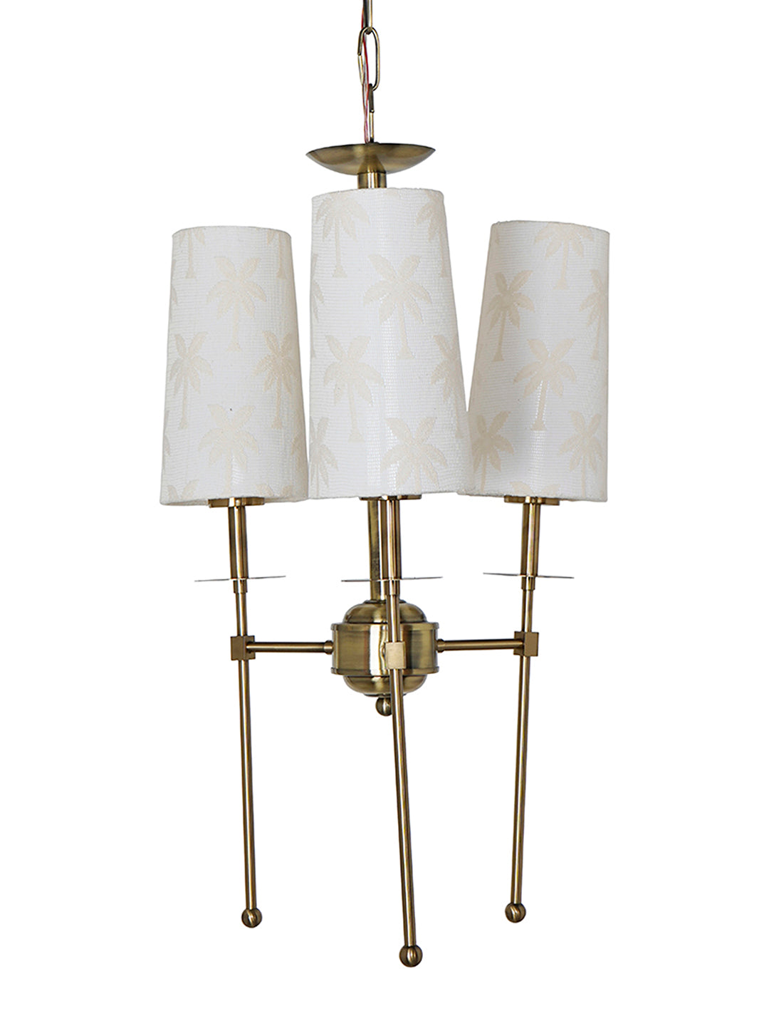16-Inch Antique Brass 3-Light Compact Chandelier | Tropical Palm Fabric Shades