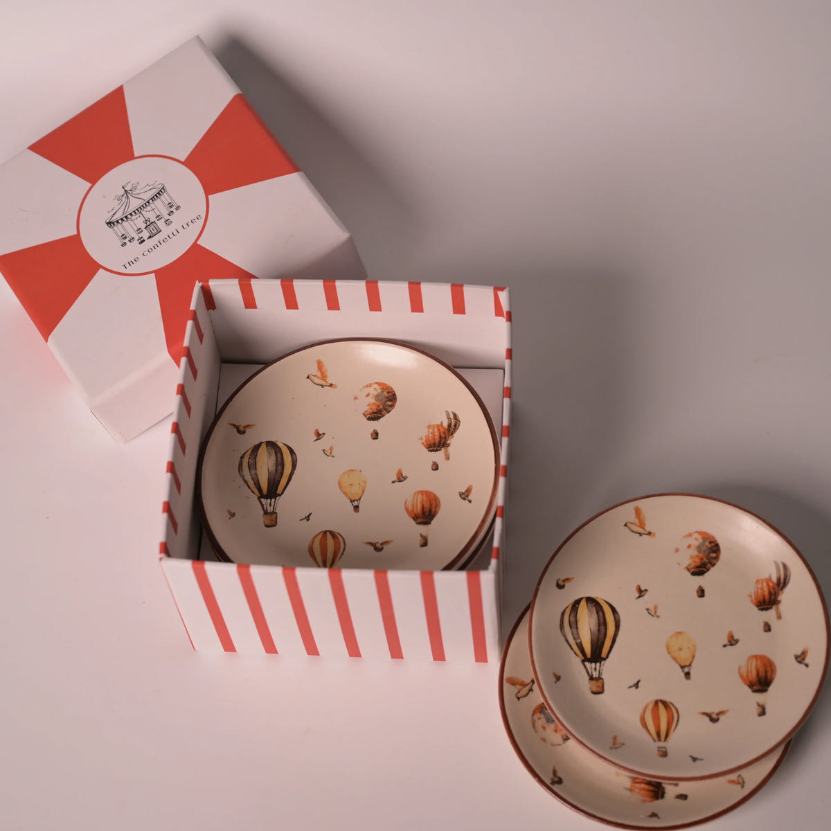 Hot Air Balloon Ceramic Tea Plates Gift Set (Set of 4) – Premium Gifting Box | Dessert Plates