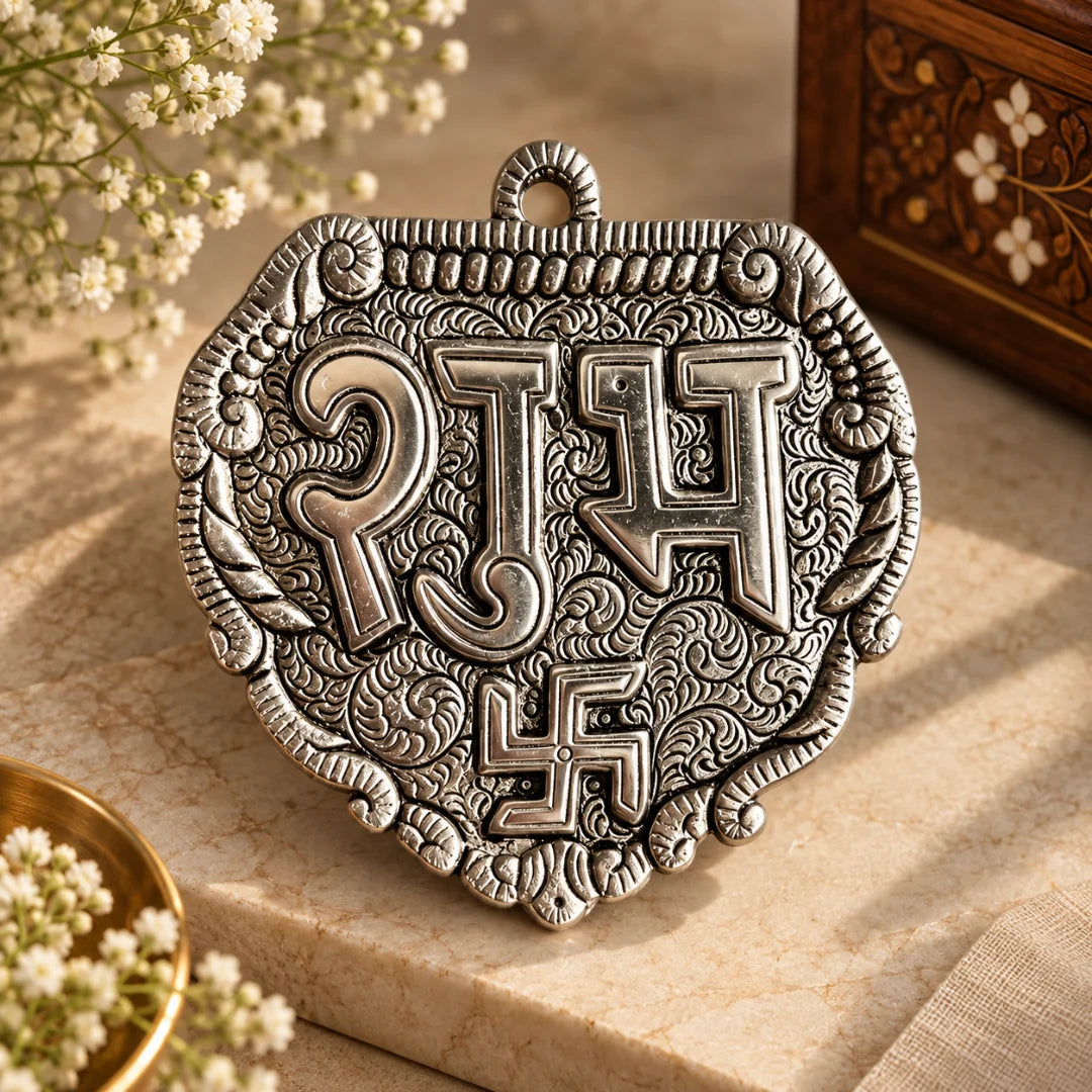 Silver Plated Palm Shape Shubh Labh