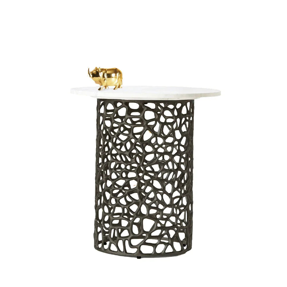 Dolce Marble Side Table | Designer Round End Table For Living Room |  Luxurious Teapoy Table