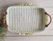 White Floret Leather Handle Basket