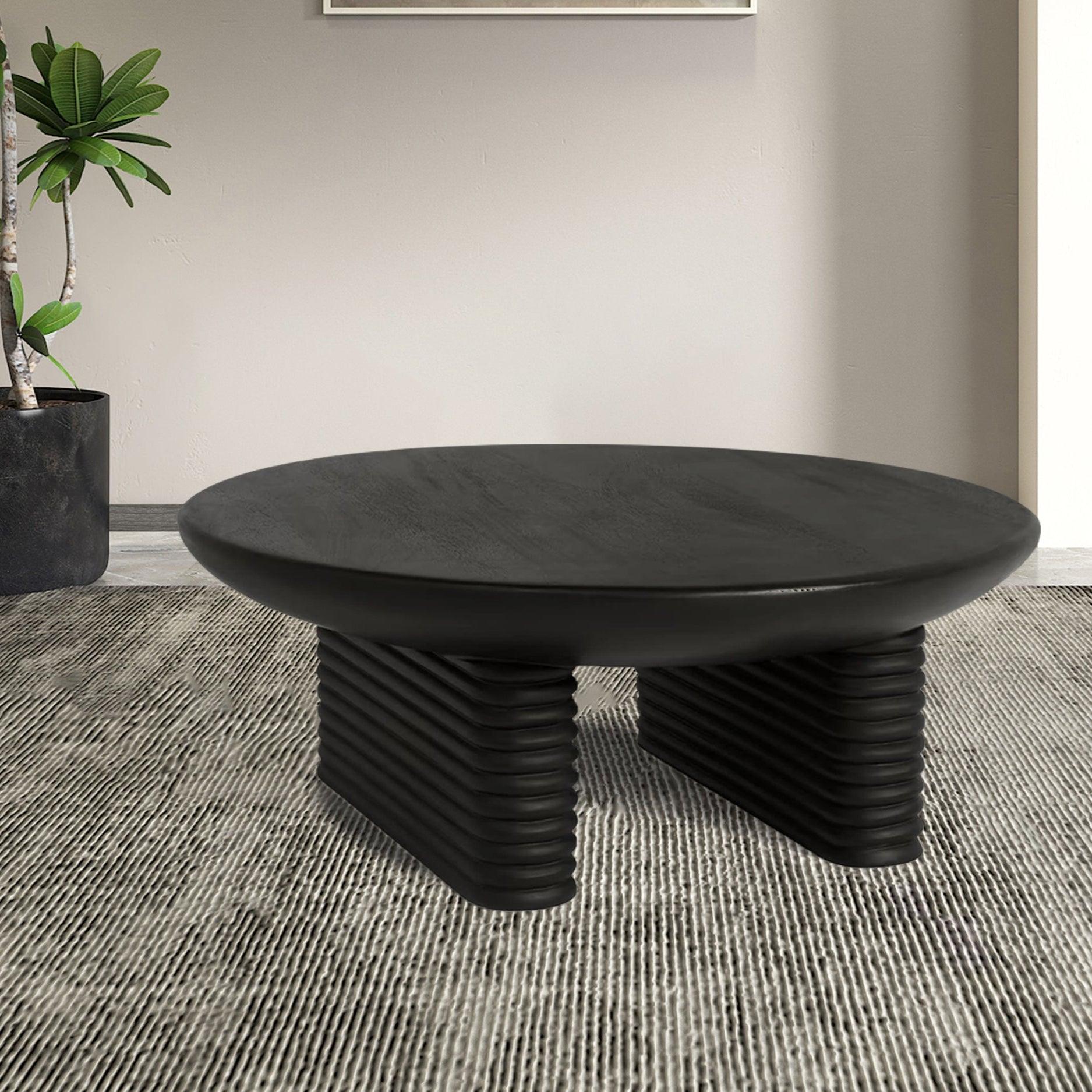 Ribbed Designer Coffee Table | Wooden Center Table for Living Room | Mango Wood Tea Table