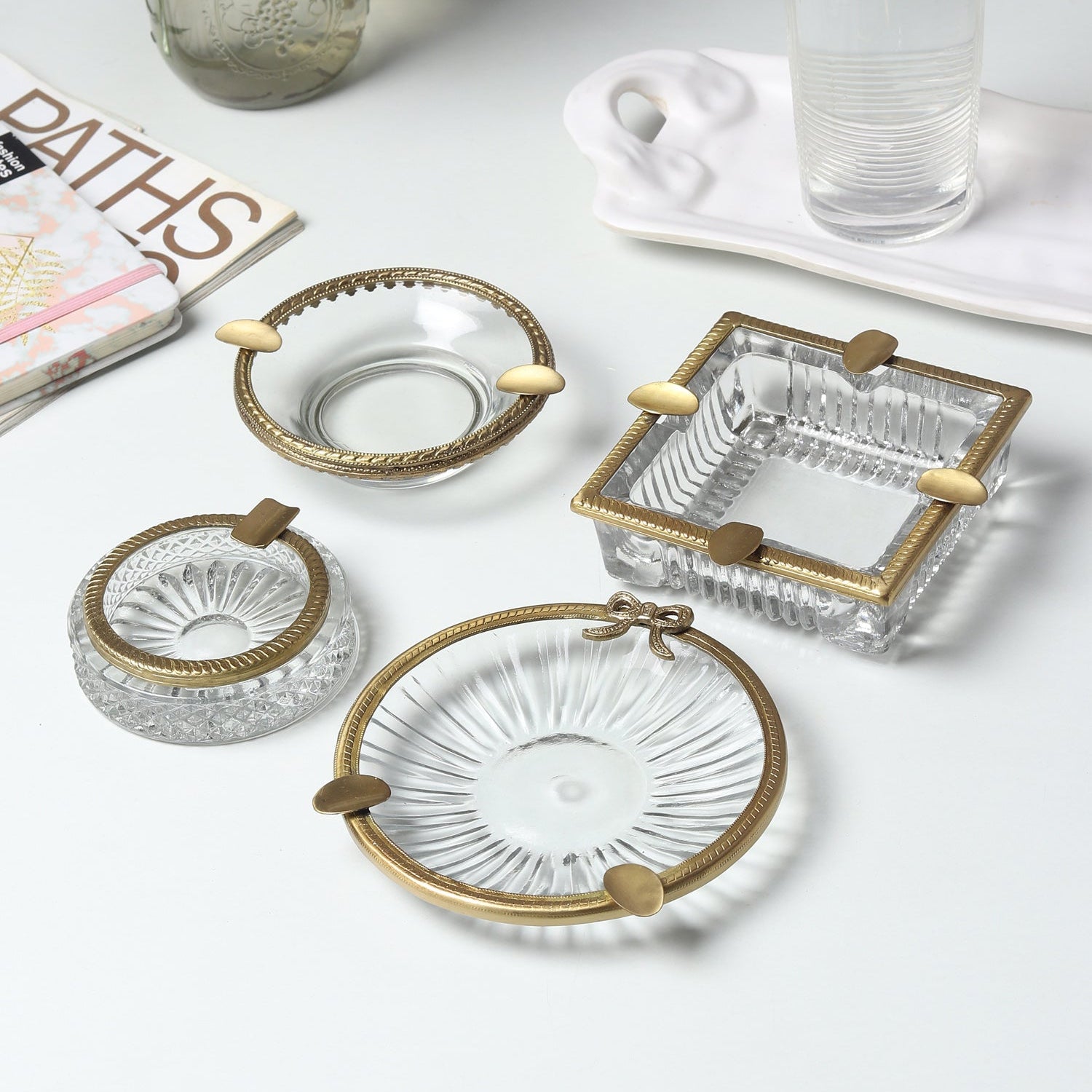 Aurelion Crystal Ashtray with Brass Accent | Designer Ashtray for Home Décor