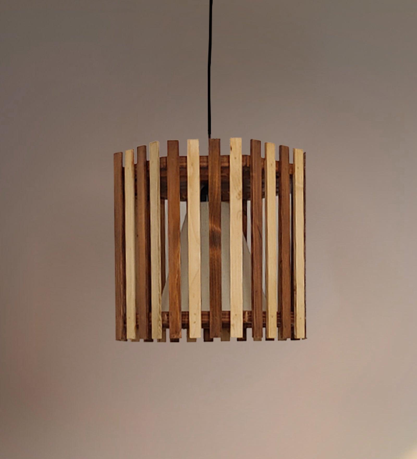 Octa Beige & Brown Wooden Single Hanging Lamp
