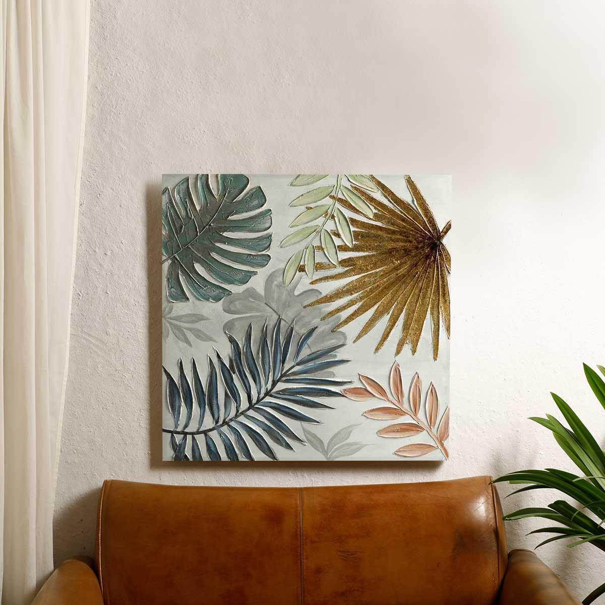 Pastel Leaves Canvas Wall Art | Multi-Colored Coastal Home Décor | Hanging Wall Decor