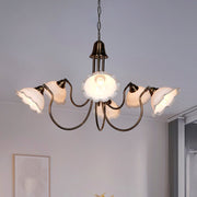 Adjustable Transitional Chandelier | 6-Light in White Frilled Glass