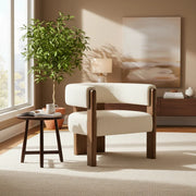 LOCO Teak Wood Armchair | Solid Wood Upholstered Lounge Chair for Living Room