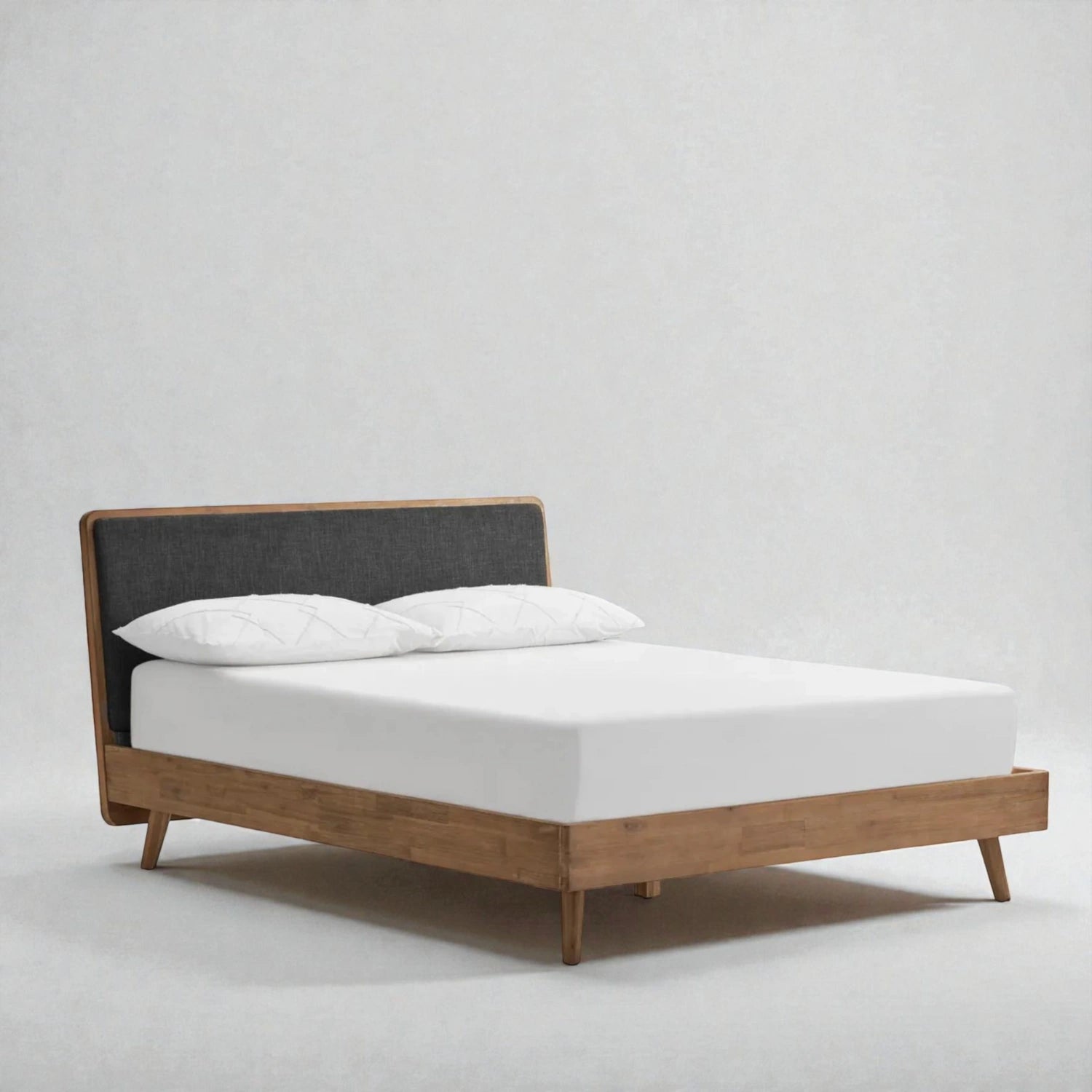 Sej Solid Teak Wood And Fabric Upholstery King Size Bed