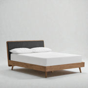 Sej Solid Teak Wood And Fabric Upholstery King Size Bed