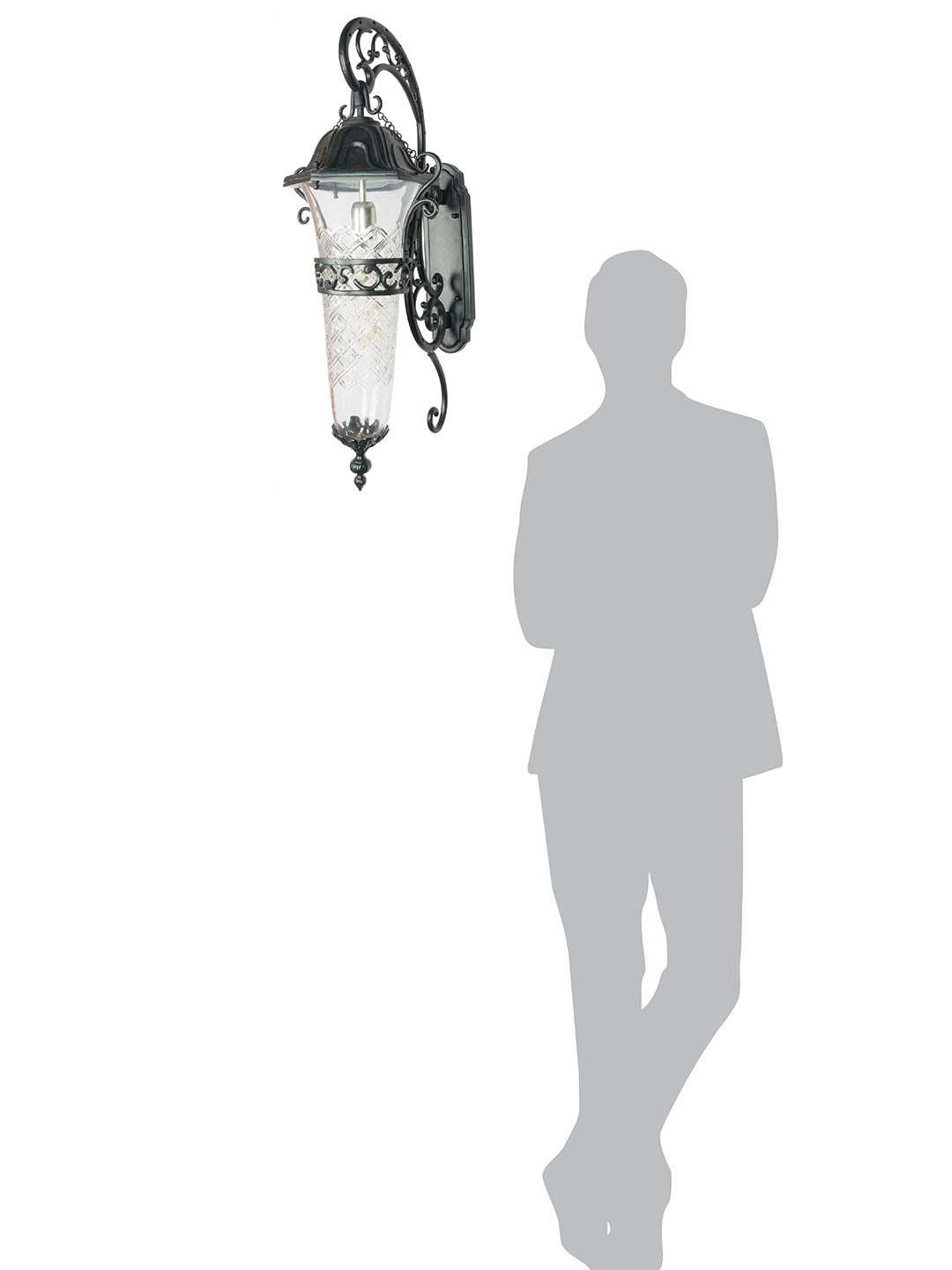 Large 32 Inch Traditional Victorian-Style Black Outdoor Aluminium & Cut-Glass Single Wall Lamp Light