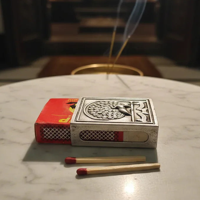 Pure Silver Plated Brass Peacock Matchbox Cover