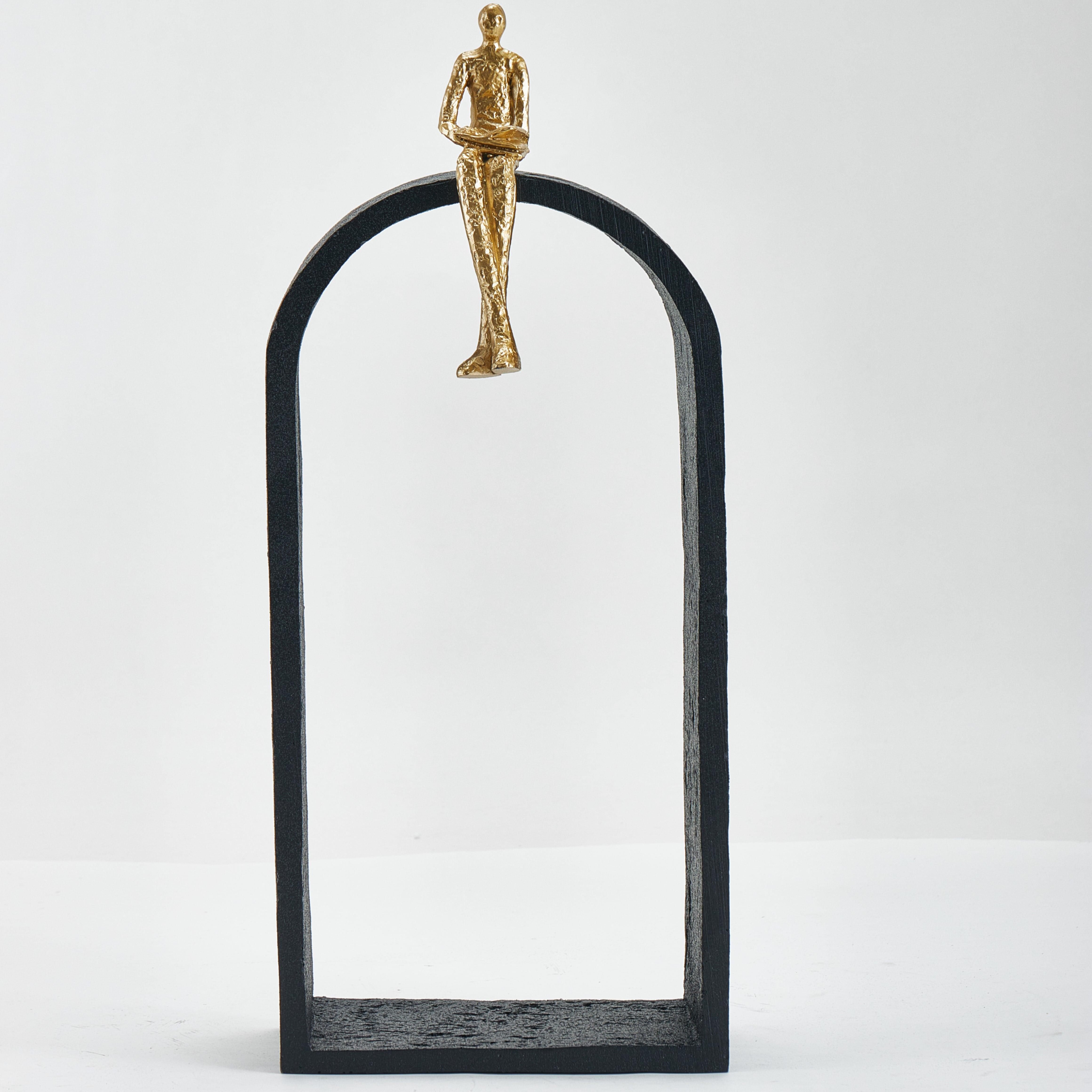 The Sitting Man Resin Sculpture for Home Decor | Black & Gold Accent Showpiece