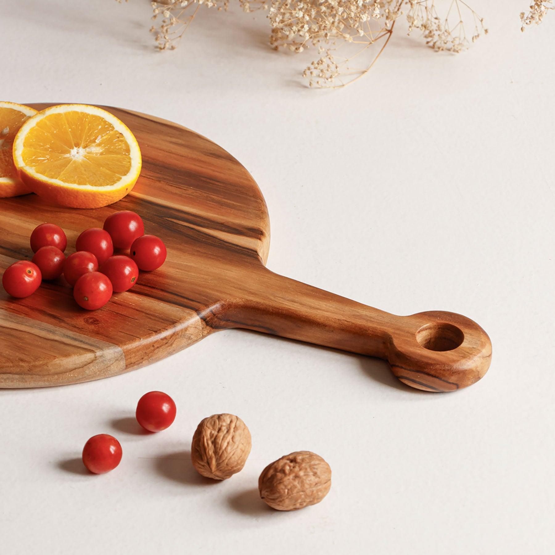Round Teak Wood Cheese and Wine Board cum Platter