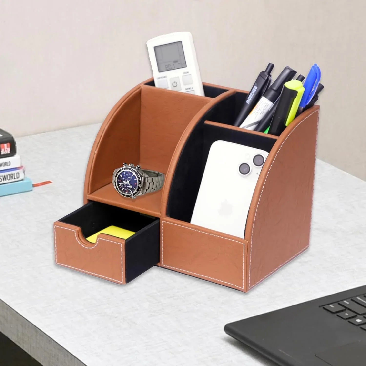 Leather Desk Organizer | Multi-Function Office Desk Organizer | Pen Stand for Office Desk