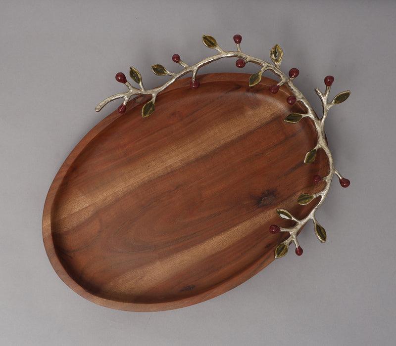 Scintilla Platter | Gold Finished & Enamelled With Natural Finished Acacia Wood
