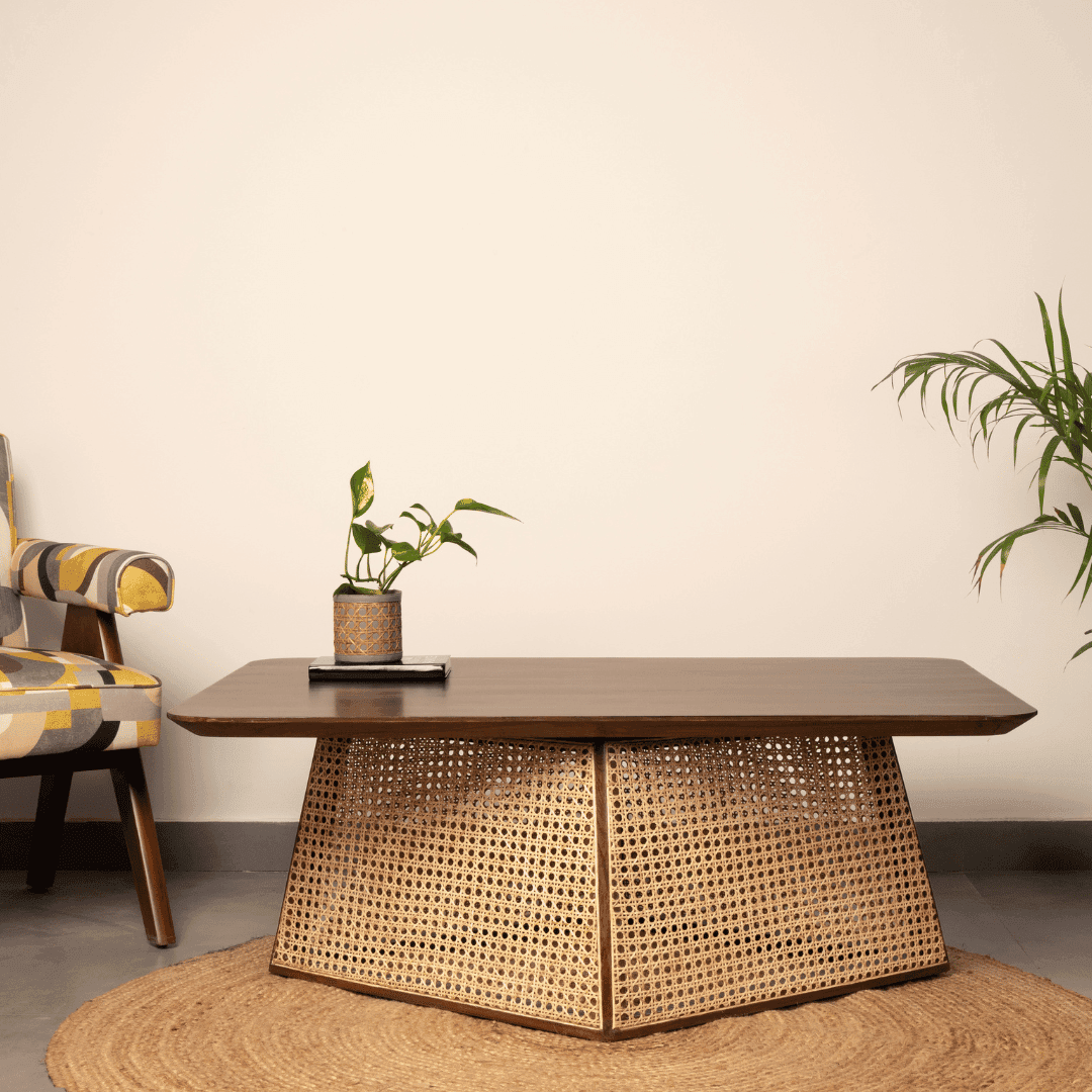 Ariella Teakwood Cane Coffee Table for Living Room | Center Table | Home Decor Tea Table