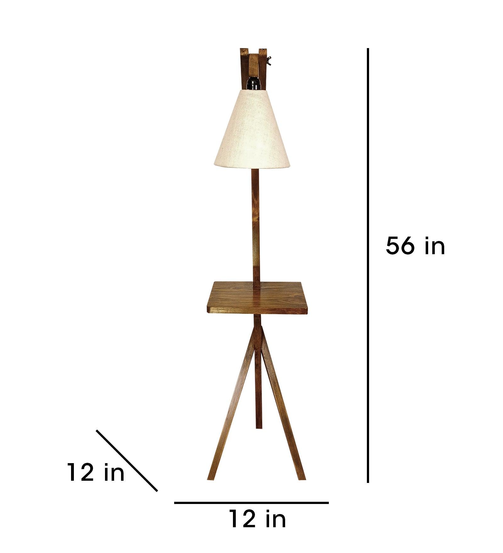 Hubert Wooden Floor Lamp with Brown Base and Jute Fabric Lampshade