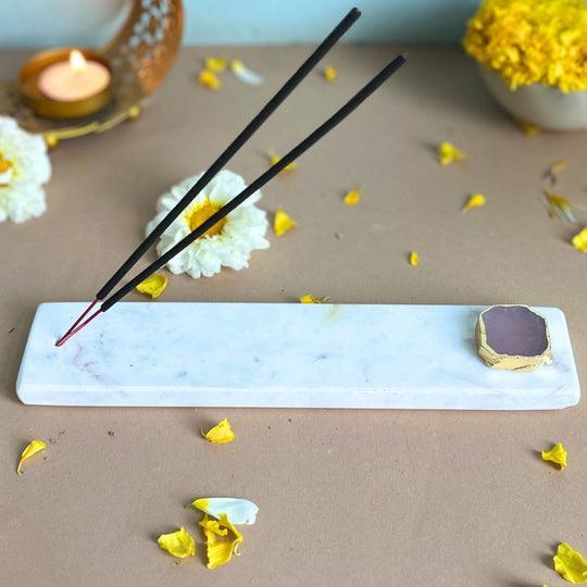 Agate with Marble Incense Holder & Agarbatti Stand for Pooja