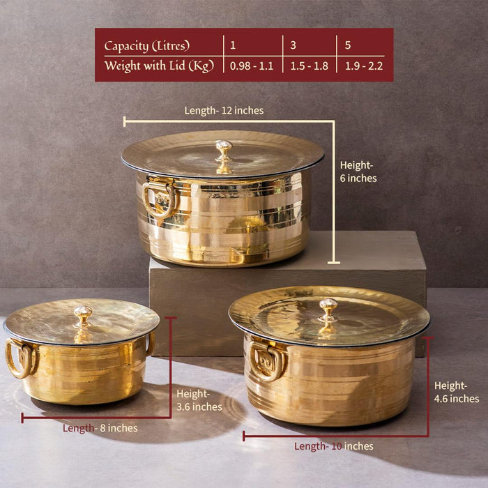 Brass Patila with Lid | Milk Pot & Bhagona | Brass Tapeli for Cooking