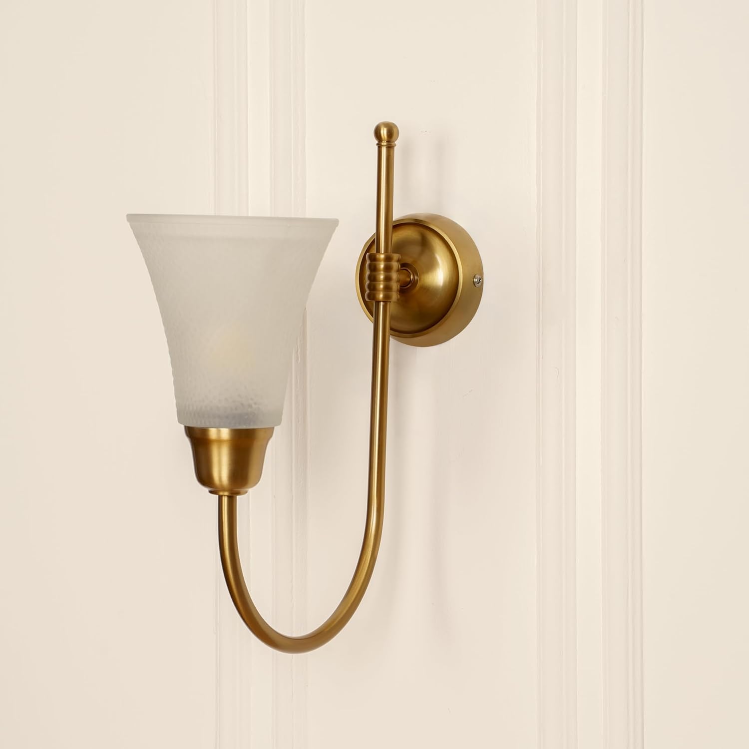 Hockey Wall Lamp Antique Brass Finish with Frosted Hammered Glass Shade for Living Room, Bedroom, and Home Decoration