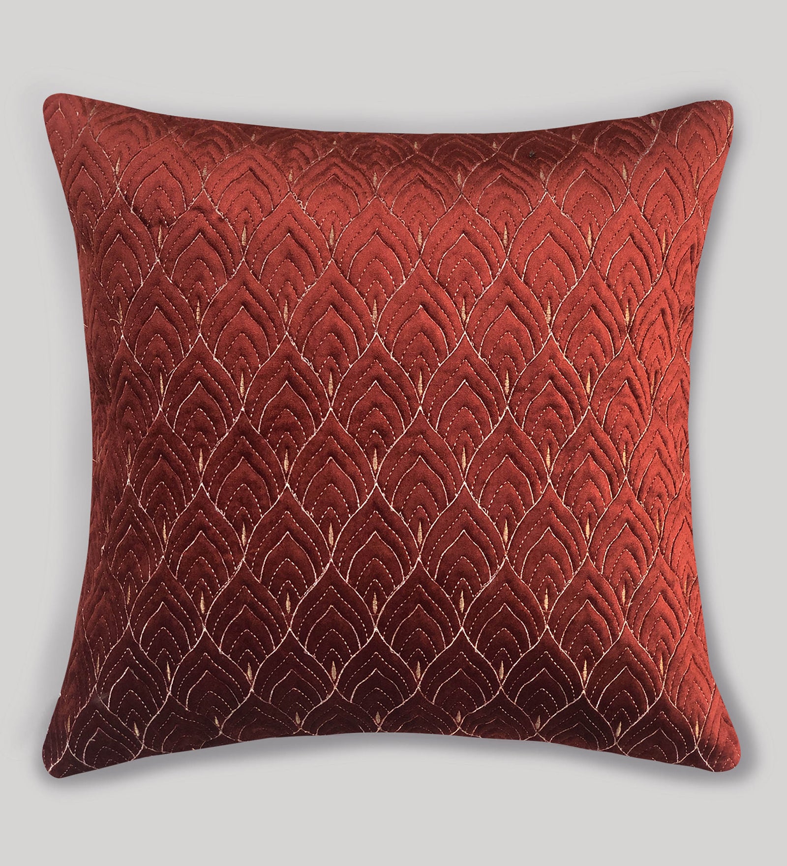 Mayur Jaal Embroidered Quilted Cushion Covers - Beige, 18 x 18