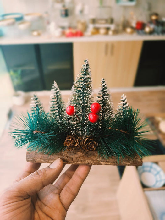 Trees Table Top Christmas Decor With Wooden Log Set | Christmas Tree Miniature Decor for Tables