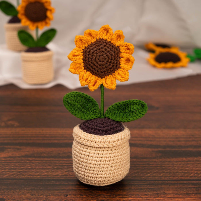 Crochet Sunflower Pot for Gift Items | Showpieces for Table Decor