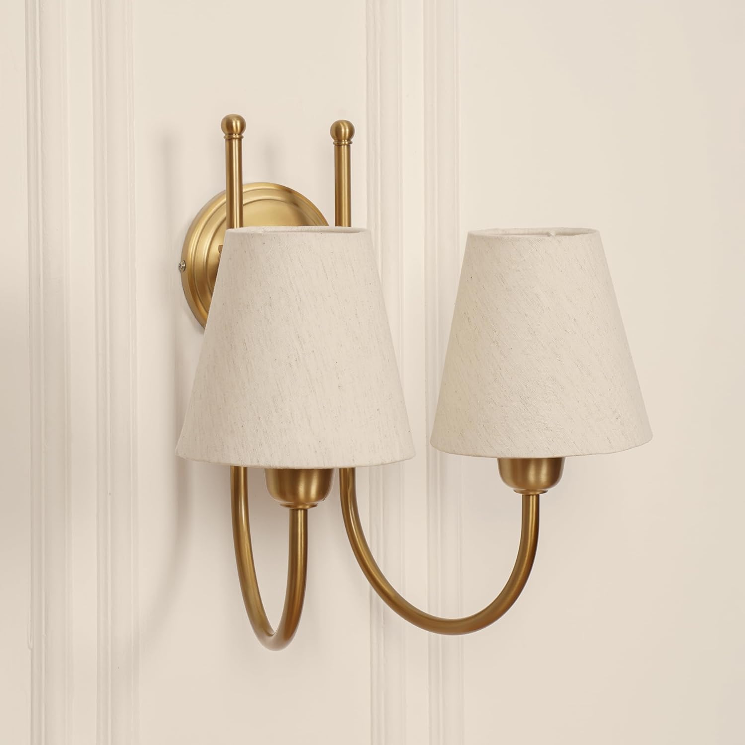 Double Hockey Wall Lamp Antique Brass Finish with Off White Glass Shade for Living Room, Bedroom and Home Decoration