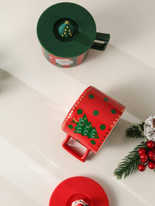 Christmas Ceramic Cup With Silicon Lid | Multipurpose Xmas Mug with Lid