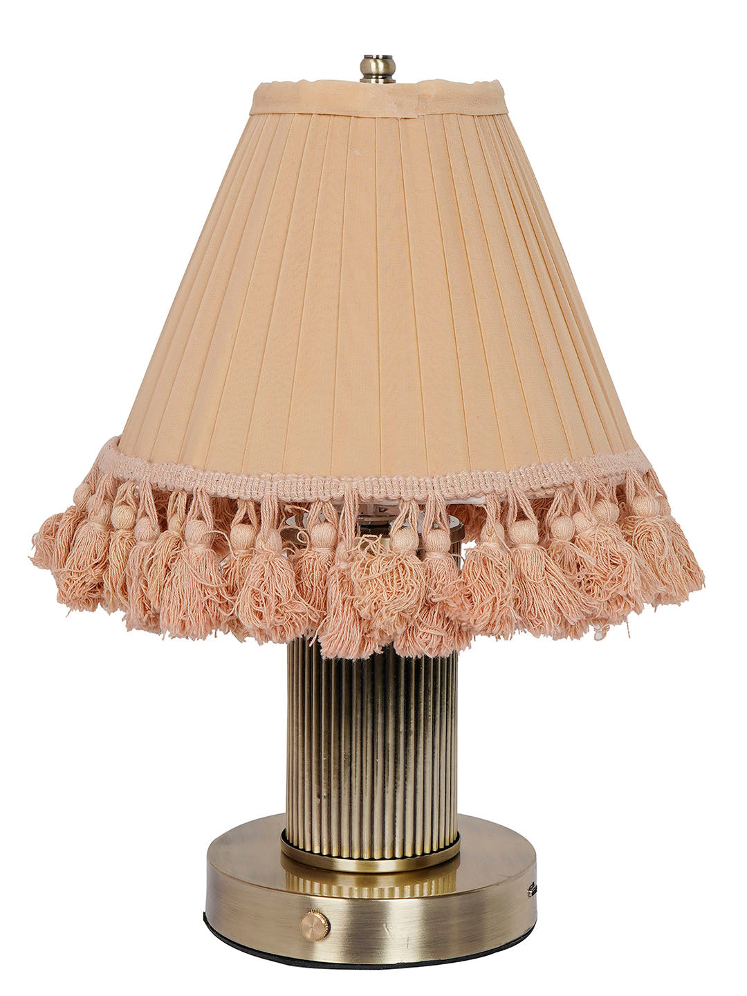 Cordless Dimmable Touch Table Lamp with Pleated Camel Fabric Shade | Antique Brass Finish