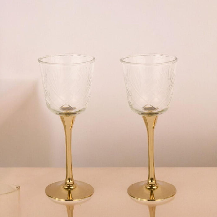 Sitar Goblet Set of 2 Gold Finish for Drinks | Wine Goblets Glass & Drinkware Glasses