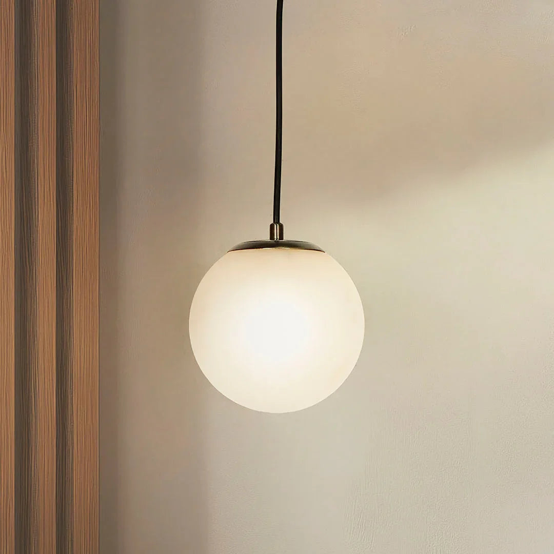 Frosted 6 inch Globe Pendant Light with Antique Brass Fixture