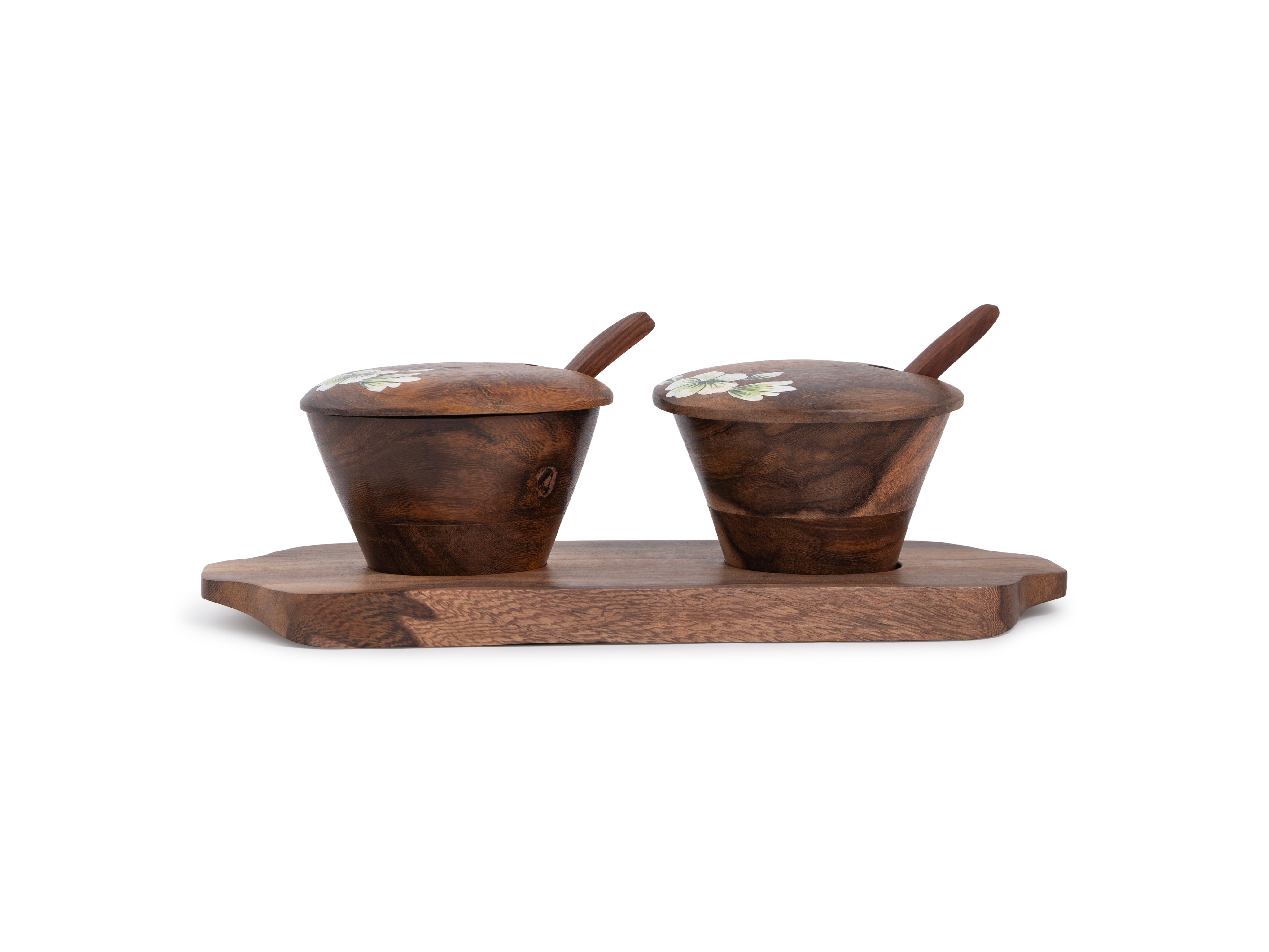 Hand-Painted Flower Motif Jar Set With Tray