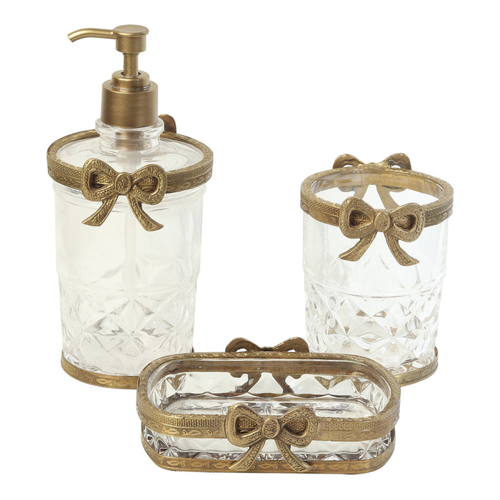 Antique Bow-Tied Glass Bathroom Gold Set