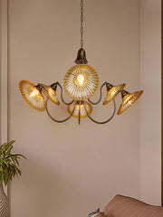 Adjustable Amber Glass Chandelier with U-Shaped Arms | Modern Industrial Style