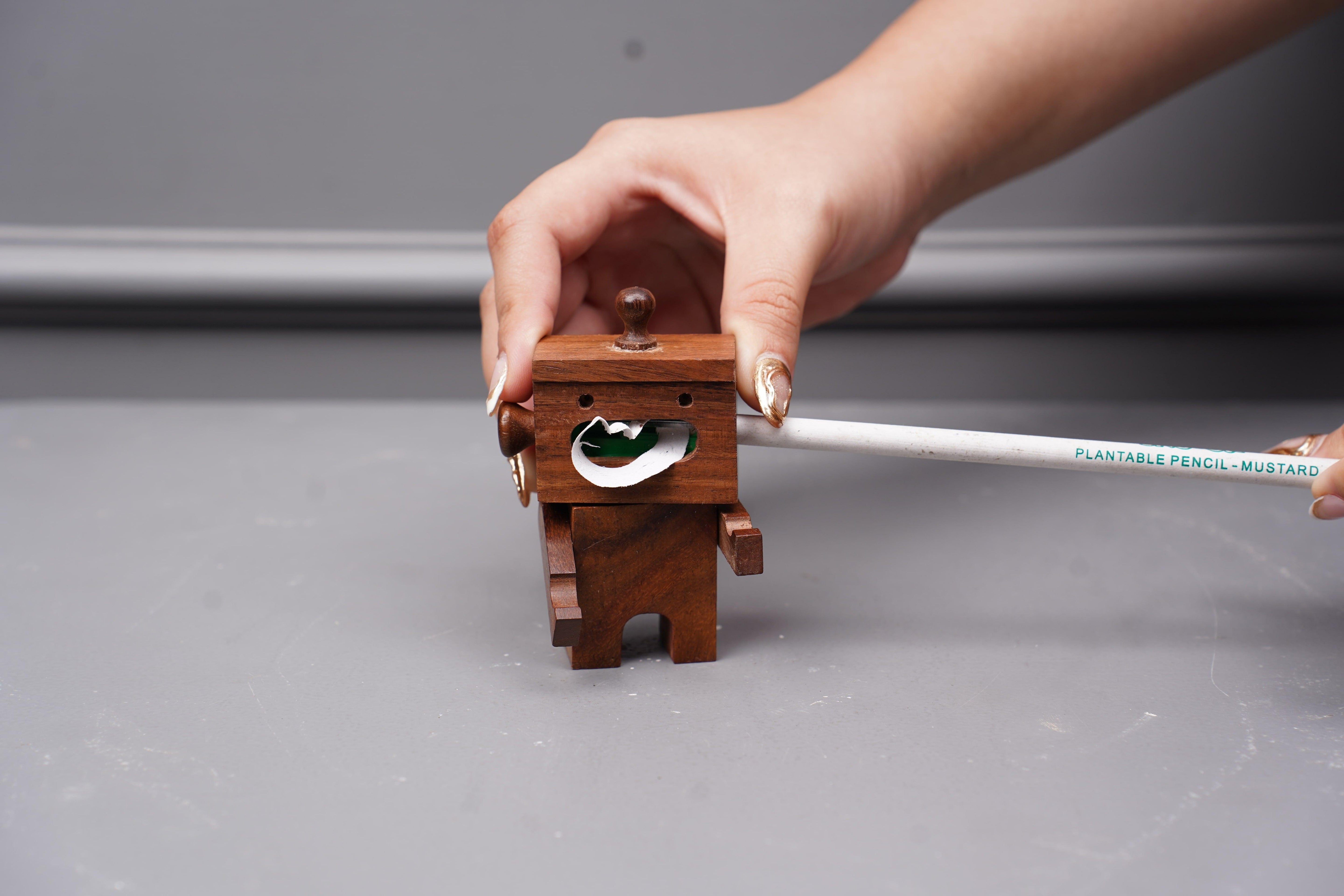 Natural Sheesham Wood Designer Pencil Sharpener | Handcrafted Magnetic Male Sharpener for Artists & Students