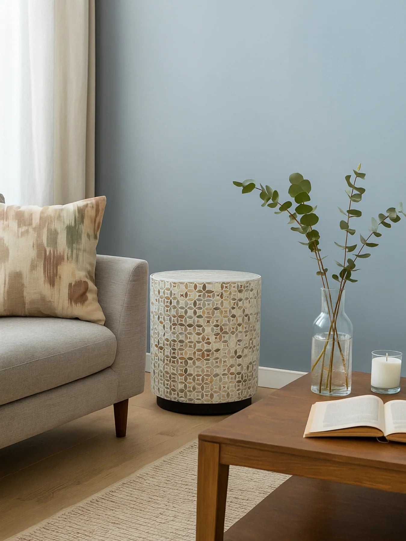 Mother of Pearl Inlay Drum Side Table- Nemo