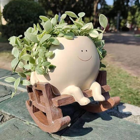 Swing Planter on Chair | Cute Flower Pot for Indoor and Outdoor Decor | Resin Small Planter
