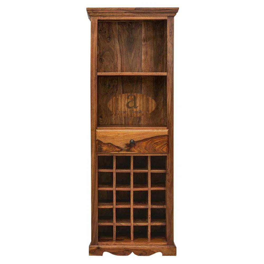 Tallboy Storage Wine Rack | Bar Cabinet | Bar Unit In Honey Finish