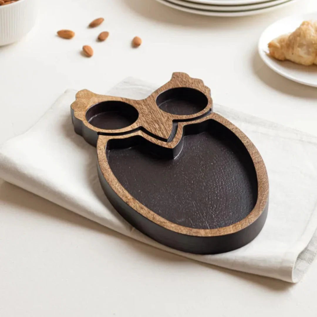 Mango Wood Owl Chip and Dip Platter