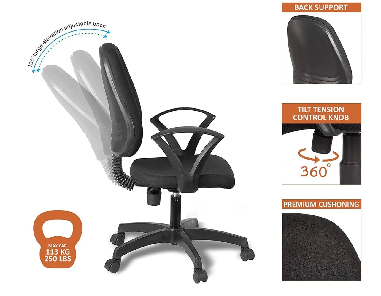 Magnum Ergonomic Office Chair | Black Upholstery Adjustable Height Office Chair