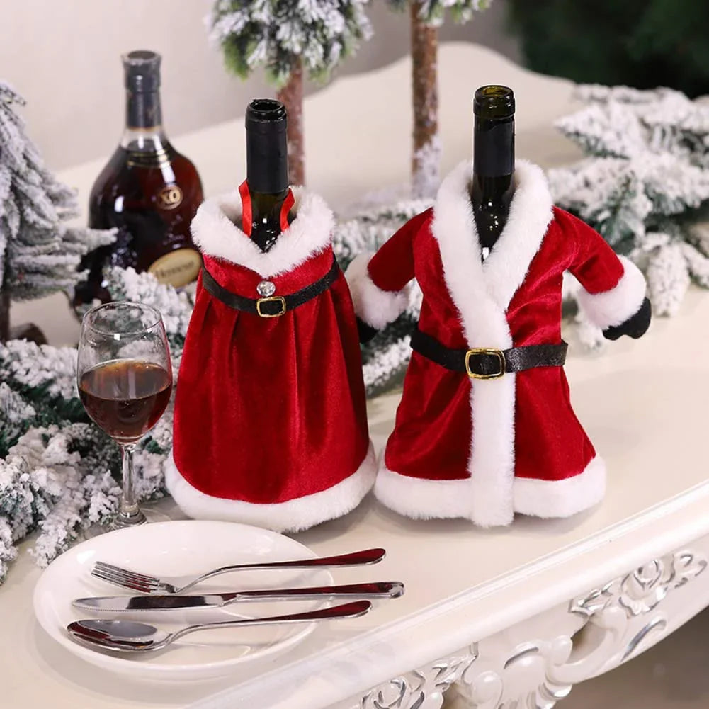 Velvet Dress Christmas Wine Bottle Cover | Christmas Wrapping Pouch for Wine Bottle