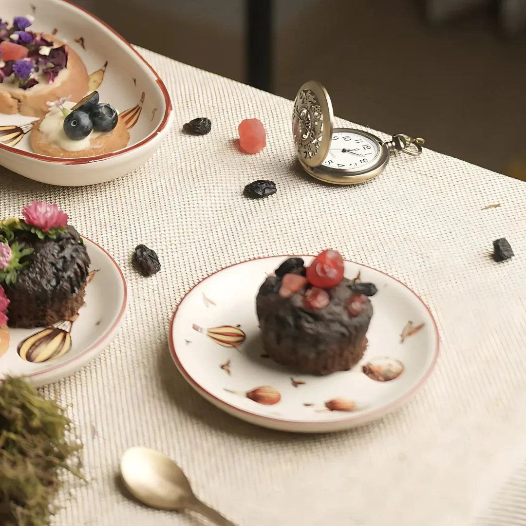 Handcrafted Stoneware Tea Plate – Vintage Hot Air Balloon Design | Ceramic Dessert & Snack Plate