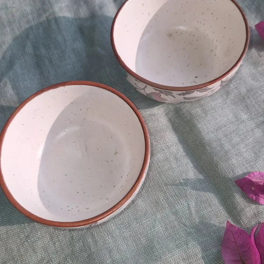 Blue Bougainvillea Dip Bowl | Handcrafted Stoneware Snack Bowl | Elegant Serving Bowl for Kitchen &amp; Dining Decor - 1Pc