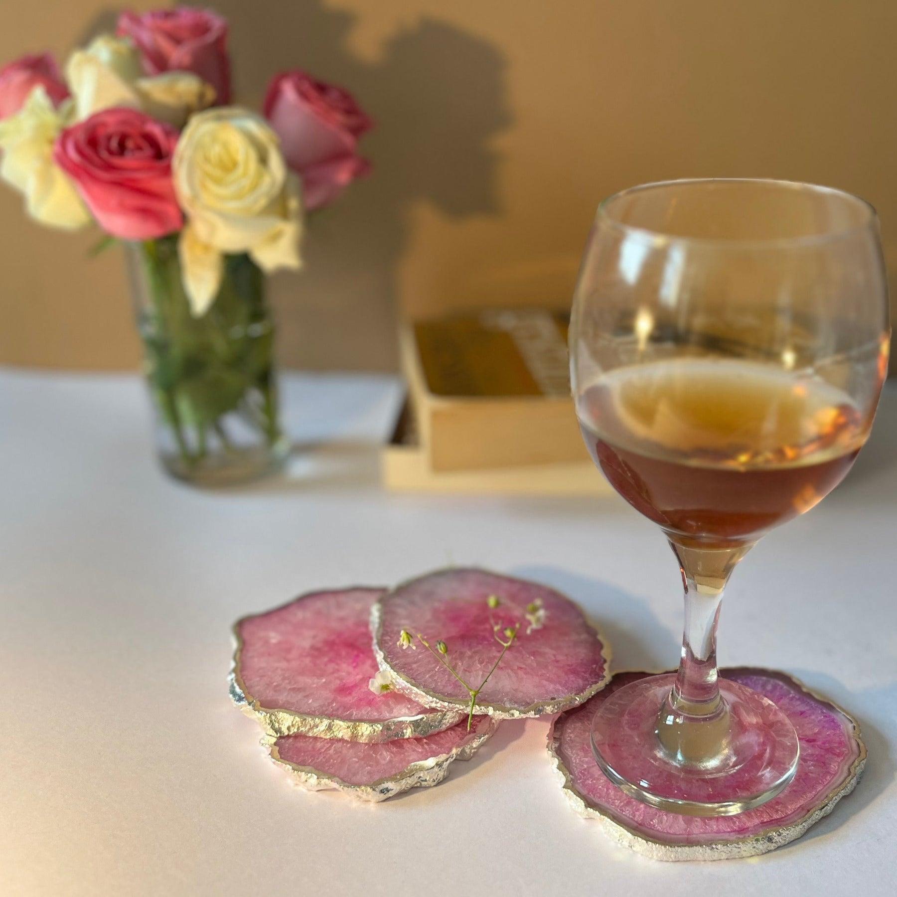 Crystal Agate Coaster With Silver Plated