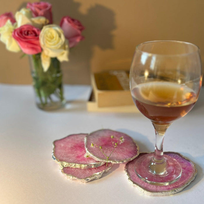 Crystal Agate Coaster With Silver Plated