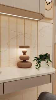 Aikya Table Lamp | Tea Wood Table Lamps for Living Room | Designer Night Lamp